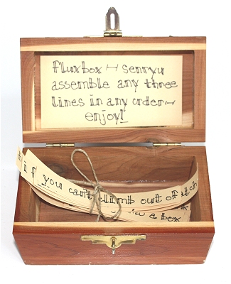 fluxus, fluxus artist, artists, box assemblage, chocolate, collage, collage museum